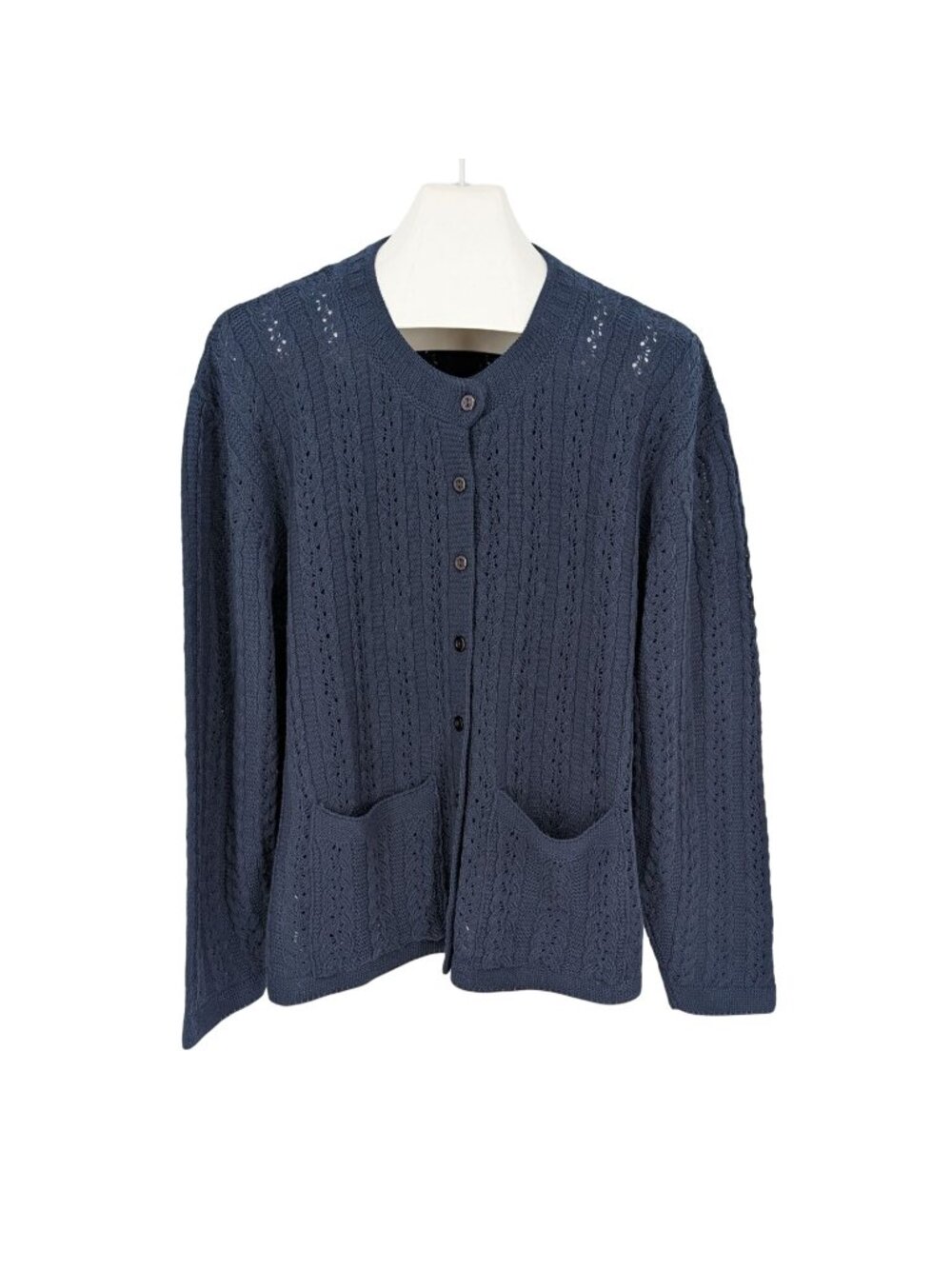 Vintage 90s Cable Open Knit Button Front Cardigan USA Crochet Coastal Plus 3X